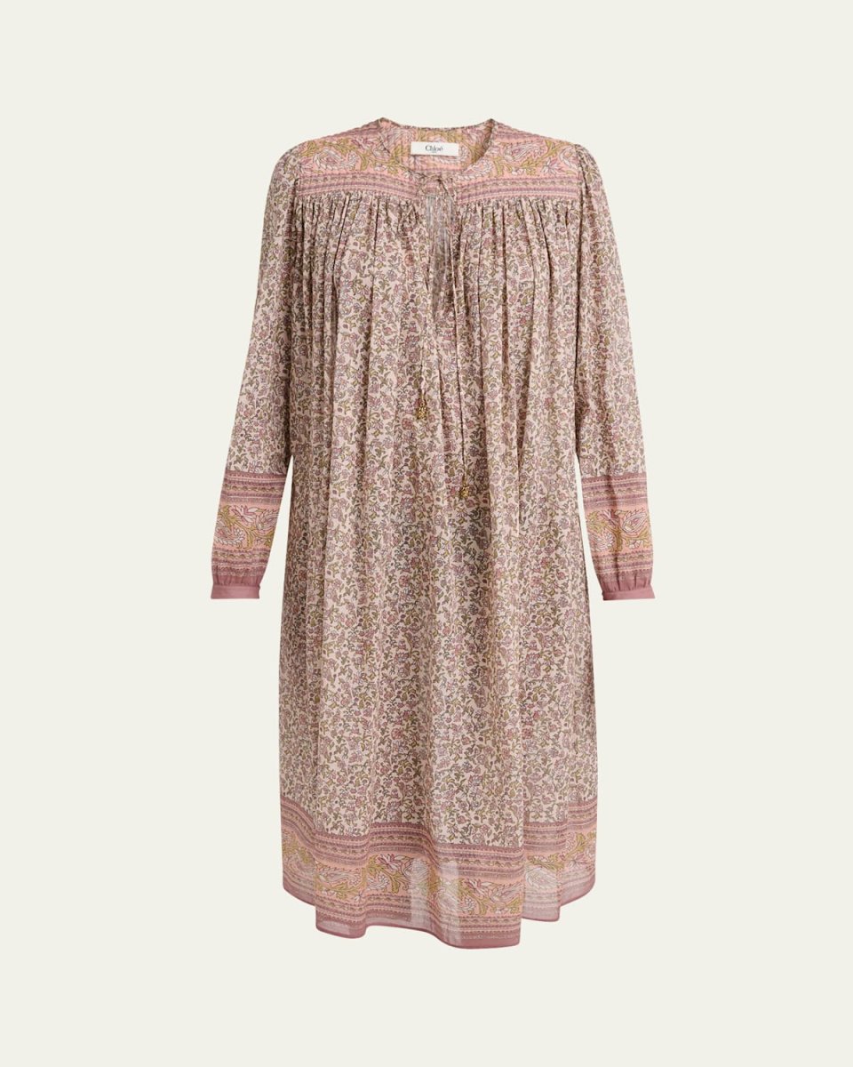 Pleated Floral & Paisley-Print Voile Midi Dress